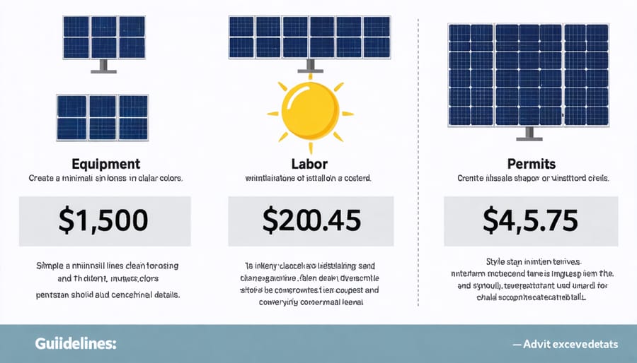 Pie chart breakdown of solar panel installation costs with labeled components