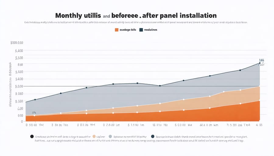 Before and after comparison chart of monthly electricity costs with solar panels