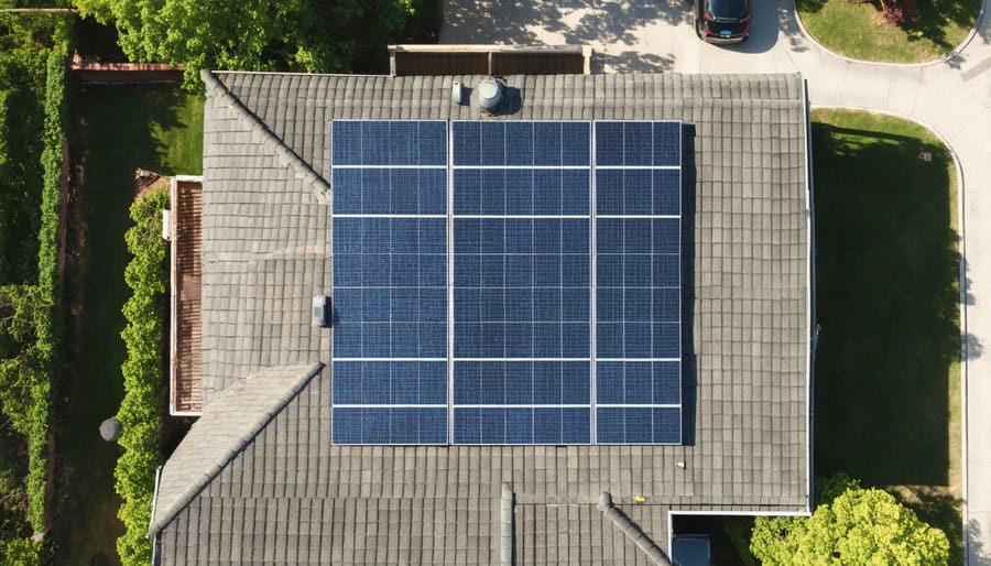 Residential house with complete 9kW solar panel system installed across the rooftop