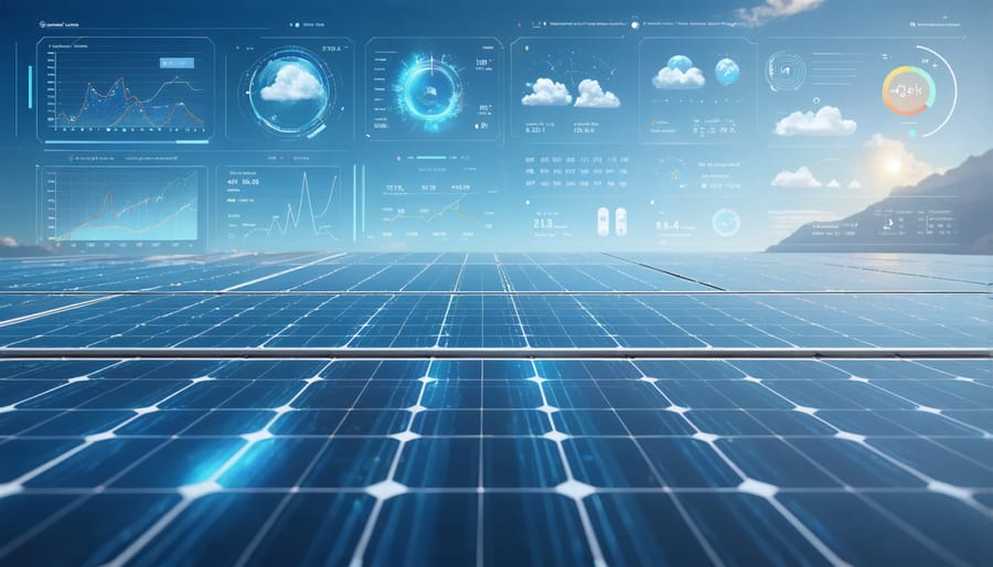Smart dashboard displaying AI-powered solar system optimization and weather predictions