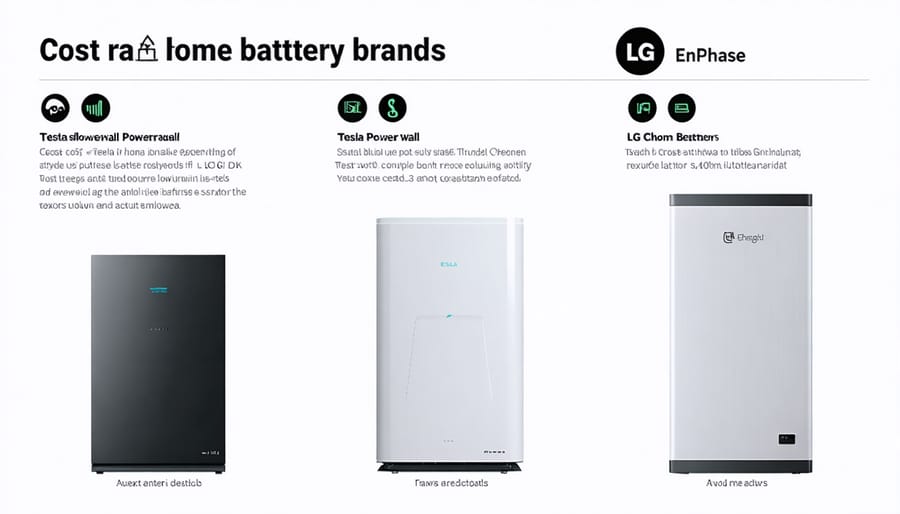 Comparison chart displaying price ranges per kWh for major residential battery brands