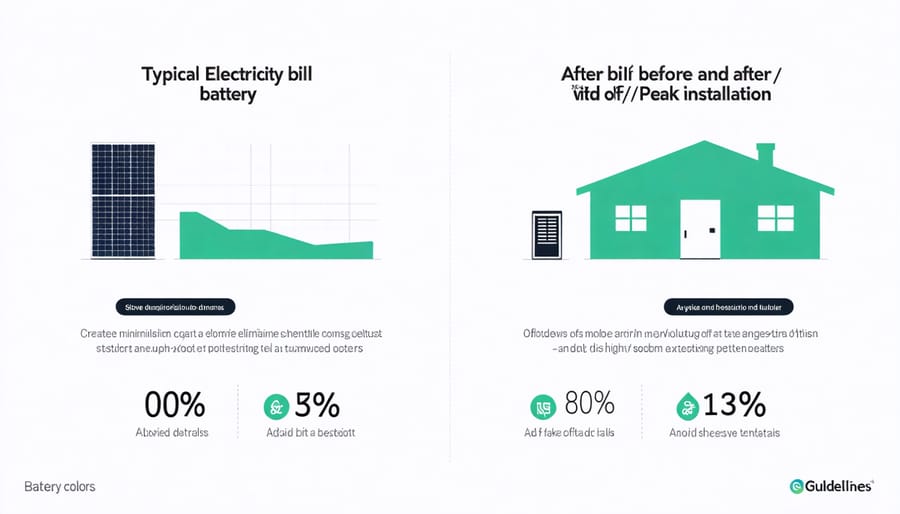 Before and after electricity bill comparison showing savings with battery storage