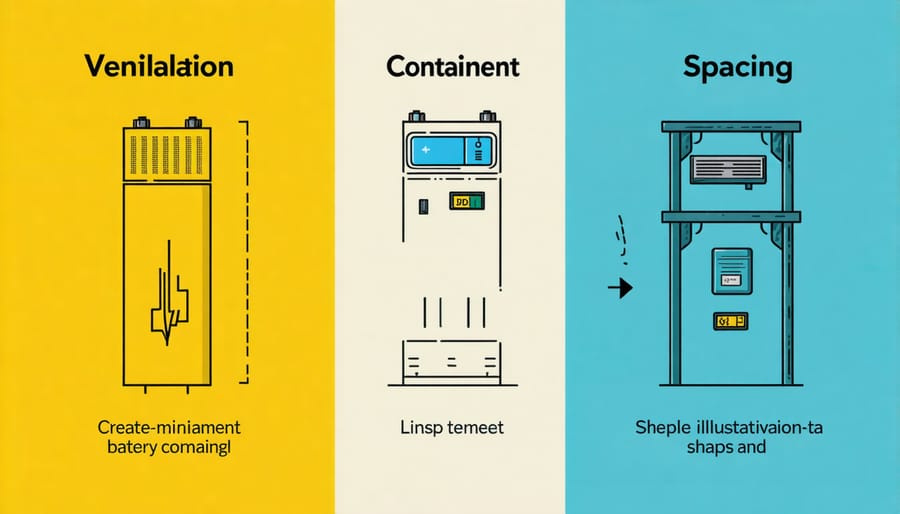 Diagram illustrating correct temporary storage methods for used lead-acid batteries