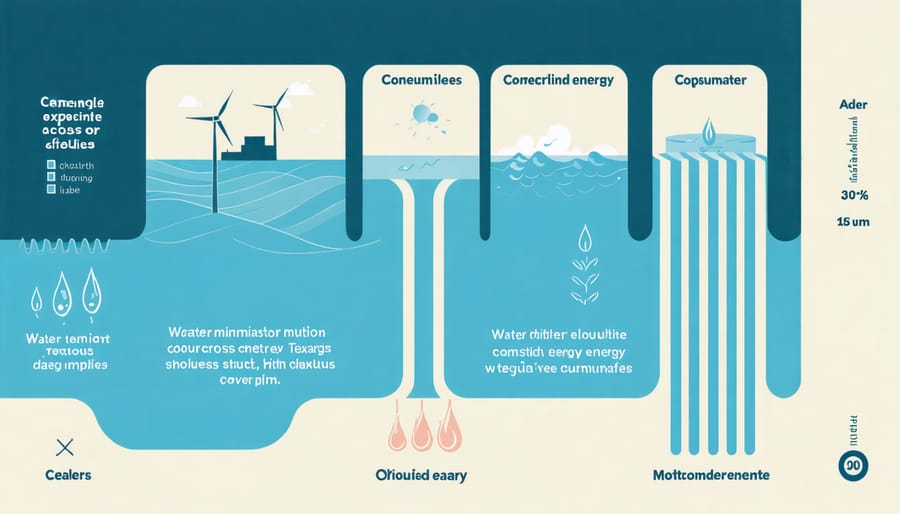 Bar chart showing water usage comparison between solar, coal, nuclear, and natural gas power generation