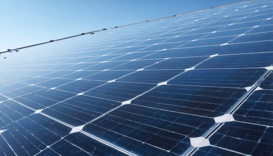 Installer easily carrying and bending a flexible solar panel during roof installation