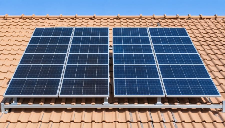 Split image showing flexible solar panels on a curved roof and rigid panels on a traditional flat roof