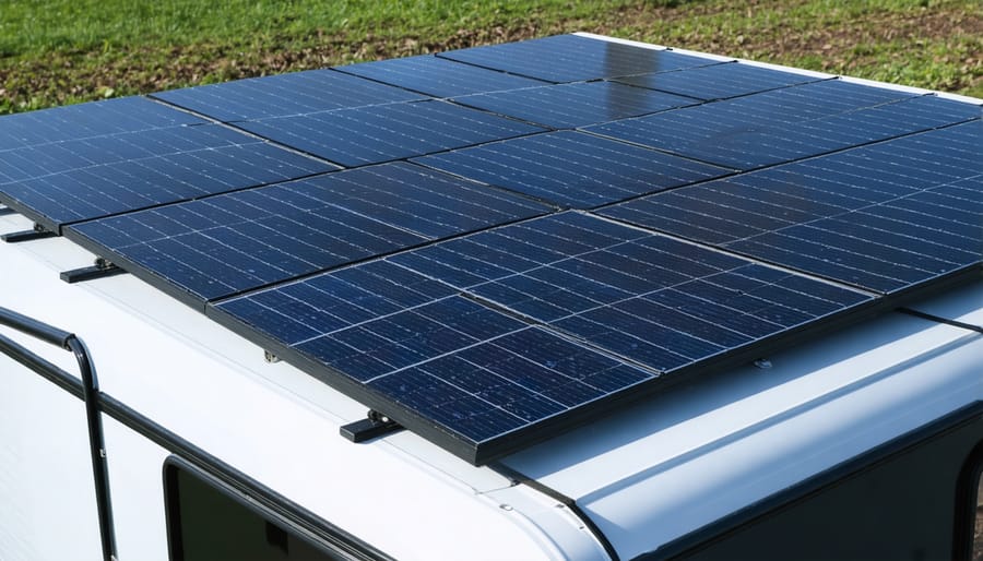 Rooftop solar panel installation on a food truck showing professional mounting system