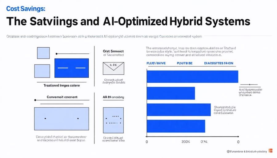 Bar graph comparing energy costs between conventional and AI-enhanced hybrid solar systems