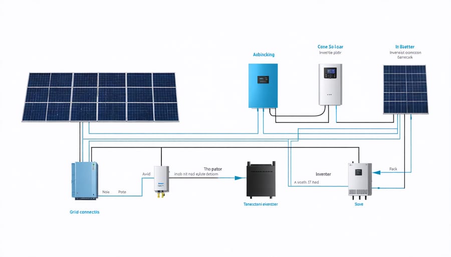 Technical illustration of hybrid solar system components and their connections