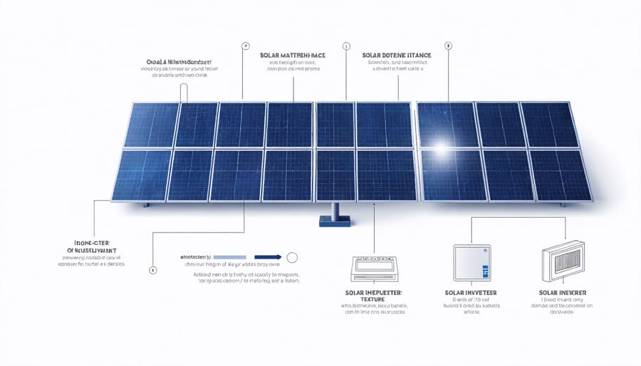 Infographic showing maintenance checkpoints on a solar inverter system