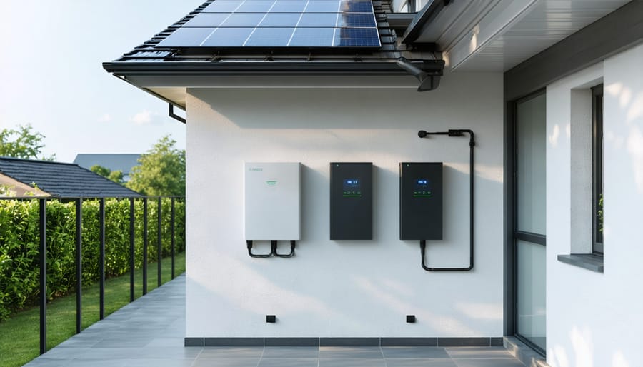 Residential installation of sleek, space-saving modular solar battery storage system