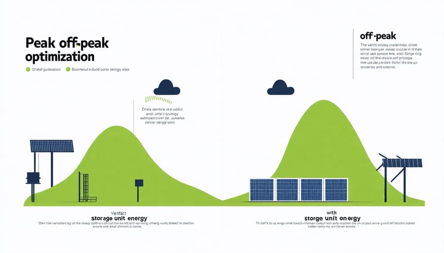 Graph comparing electricity costs during peak and off-peak hours with energy storage integration
