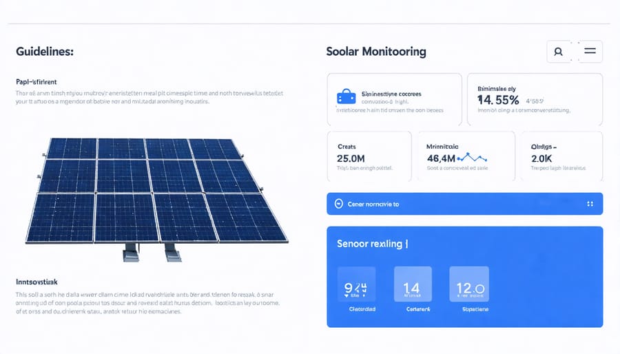 Digital dashboard displaying solar panel performance metrics and sensor data