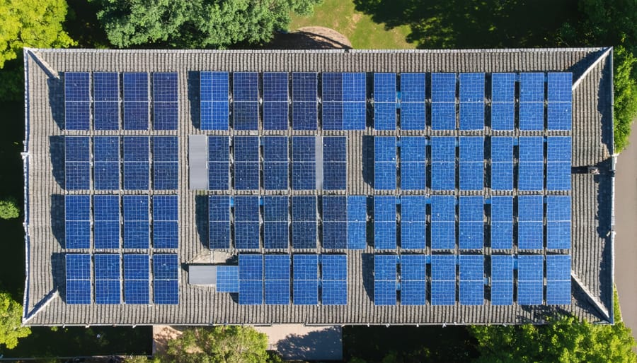 Top-down view of various solar panel layout configurations on a residential roof