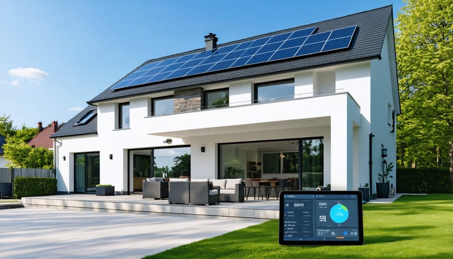 Smart home with integrated solar panels and mobile energy monitoring interface