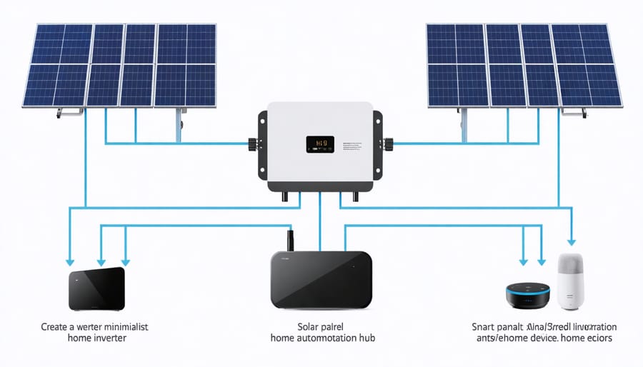 Technical diagram of integrated solar and home automation system components