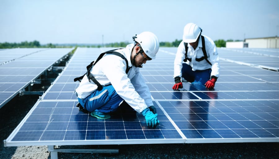 CESER emergency response personnel monitoring and maintaining solar grid systems