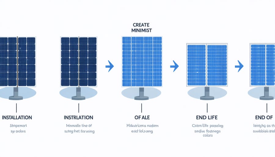 Circular diagram illustrating the four main phases of solar panel lifecycle: installation, operation, maintenance, and optimization