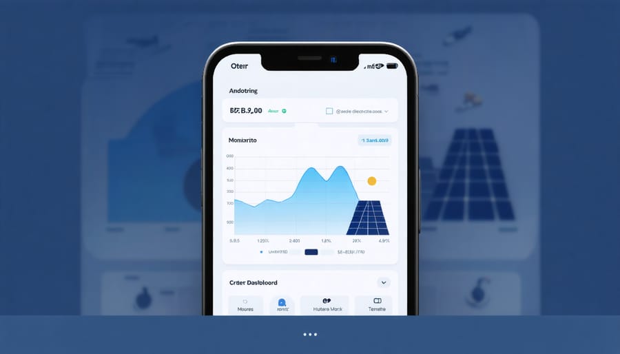 Mobile app showing real-time solar energy production and consumption graphs