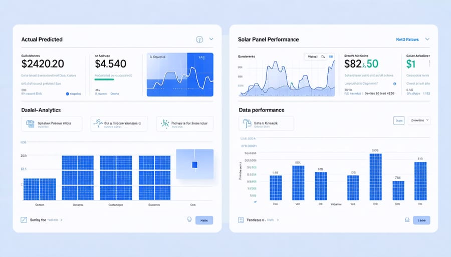 Data visualization comparing predicted and actual solar panel performance metrics