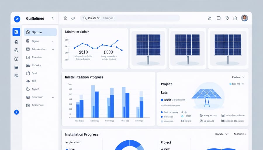 Digital dashboard interface displaying solar installation timeline and milestones