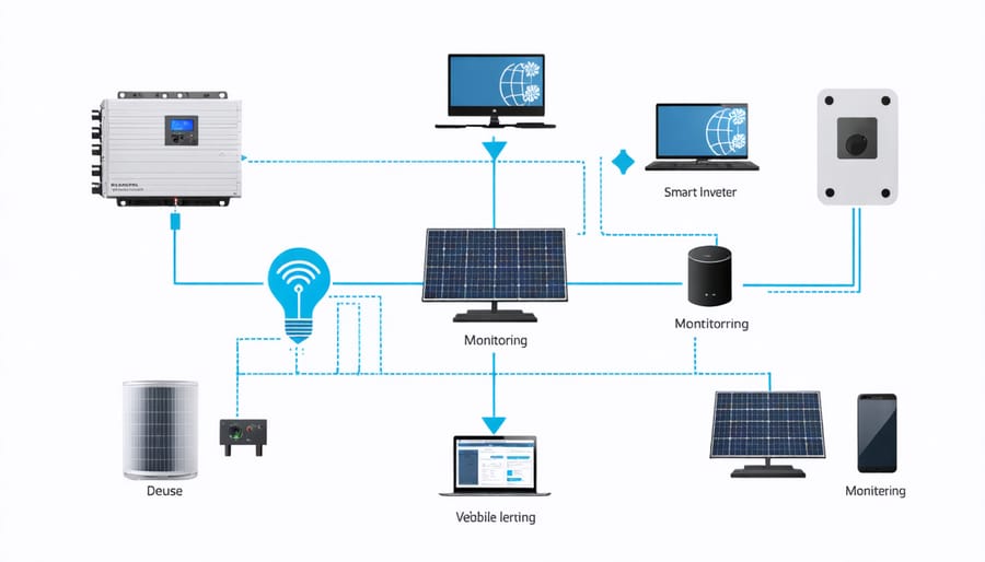 Network diagram highlighting potential cybersecurity vulnerabilities in a home solar system