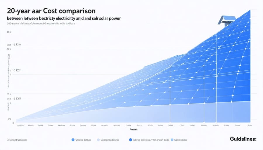 Line graph comparing cumulative costs of solar versus grid electricity over 20 years