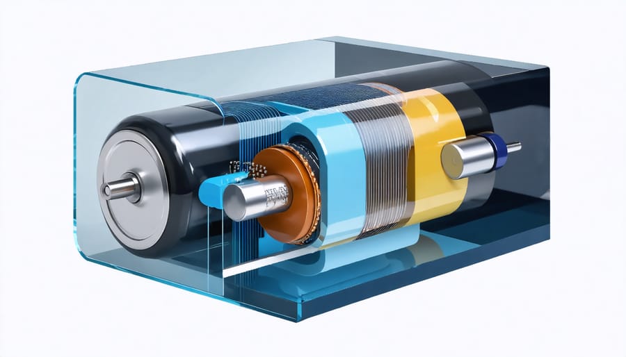 Cross-section diagram of a solid-state battery showing its compact internal structure and safety features