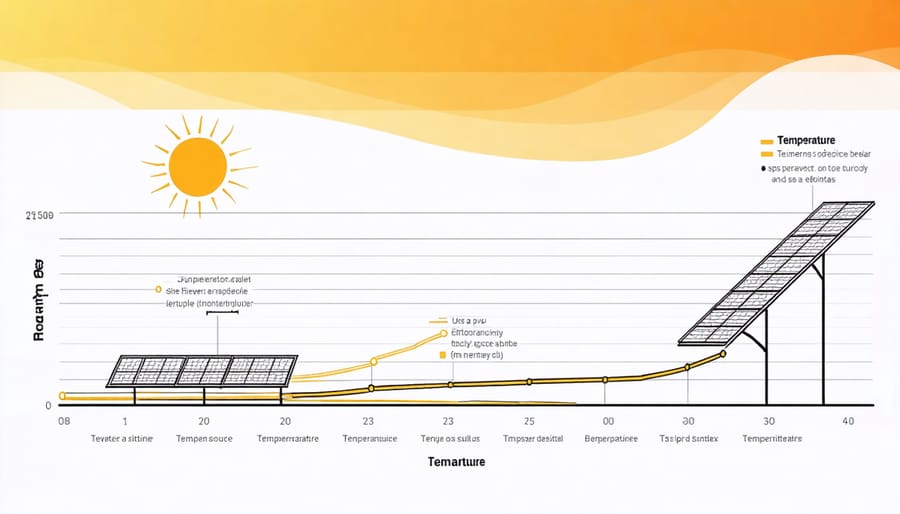 Graph depicting solar panel efficiency decline as temperature increases from 25°C to 75°C
