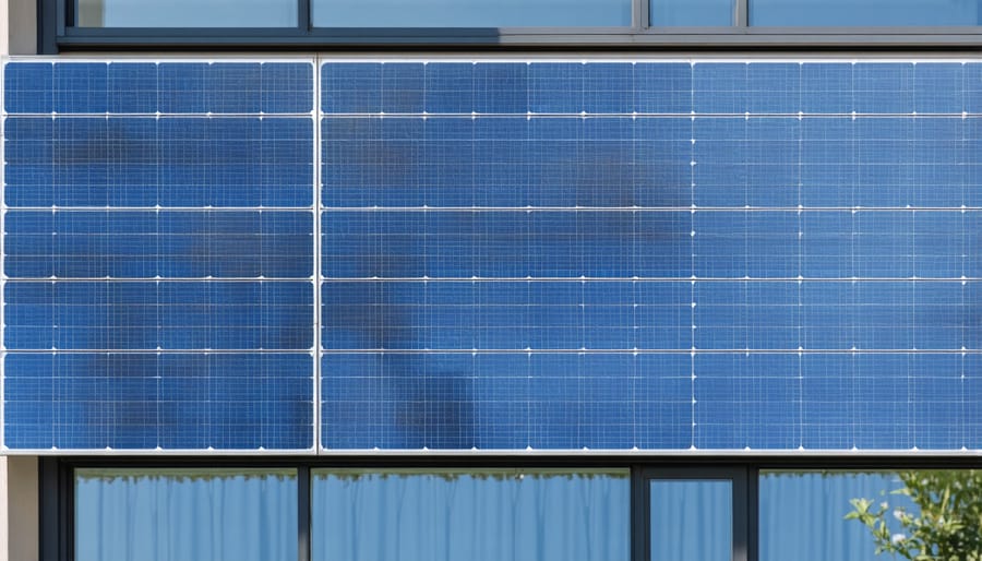 Transparent solar panel integrated into a glass window, demonstrating its near-invisible nature while maintaining functionality
