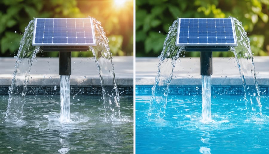 Before and after comparison of water quality showing the purification effects of a solar fountain