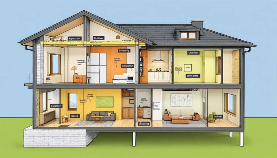 Detailed architectural diagram showing energy-efficient features of a zero energy ready home