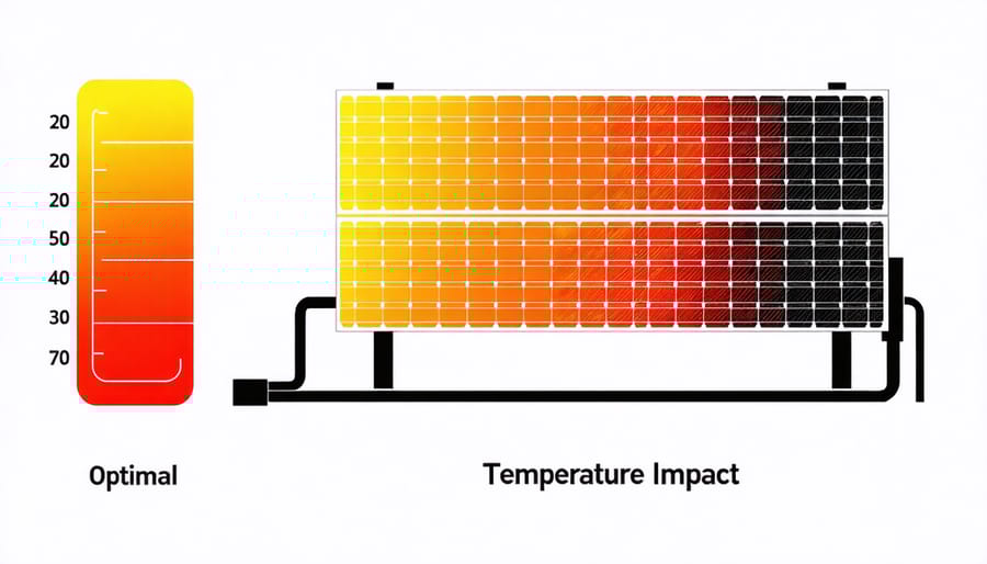 Diagram showing how different temperatures affect solar battery performance and longevity