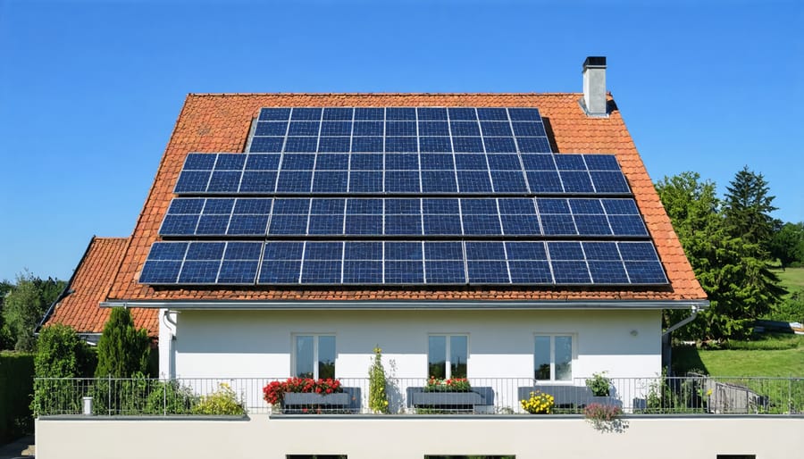 Large-scale battery storage system installed in a residential neighborhood with solar panels visible in background