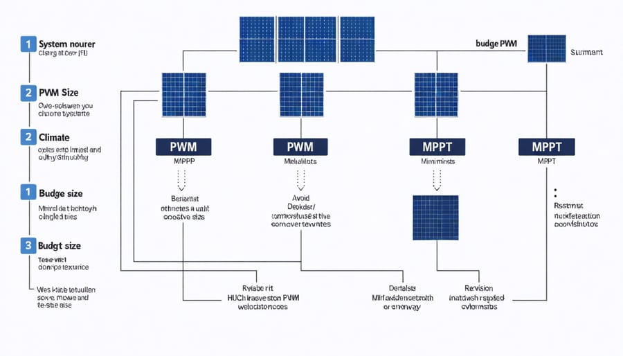Decision flowchart for selecting between PWM and MPPT solar charge controllers
