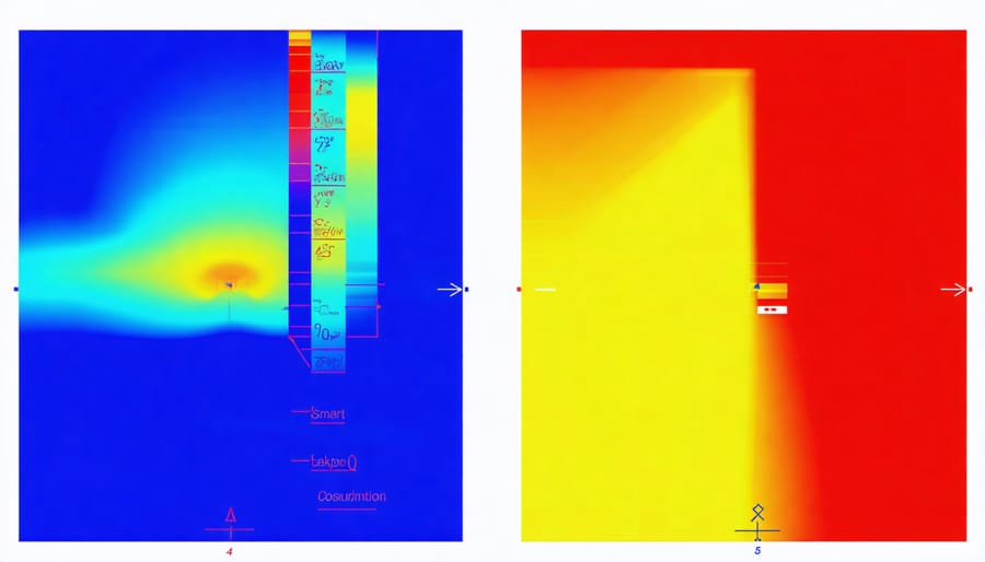 Energy usage comparison charts showing savings between conventional and voice-activated lighting systems