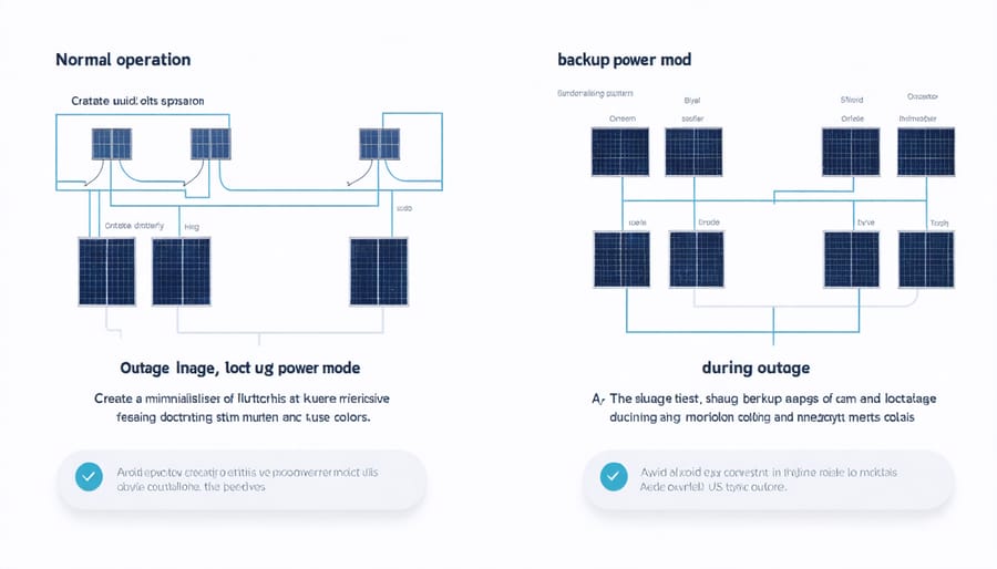 Side-by-side comparison of solar battery system operation in normal and backup modes
