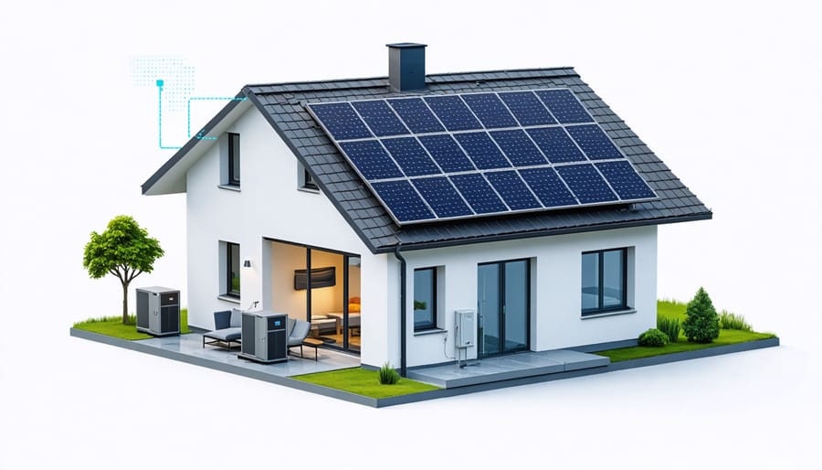 Infographic depicting how quantum storage technology connects with home solar panels and power systems
