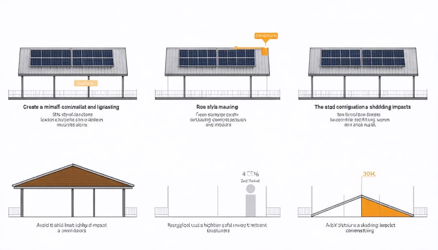Visual representation of how different roof layouts and shading patterns affect solar inverter performance