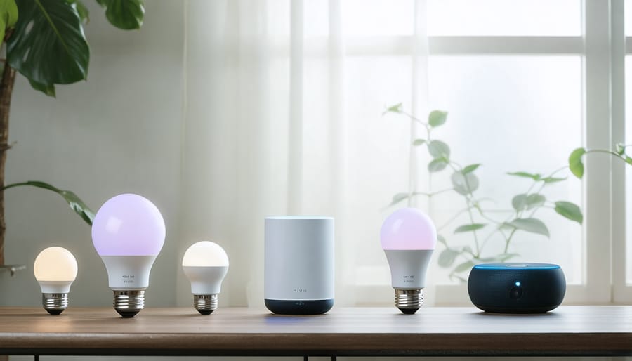 Collection of essential components needed for voice-activated lighting system installation