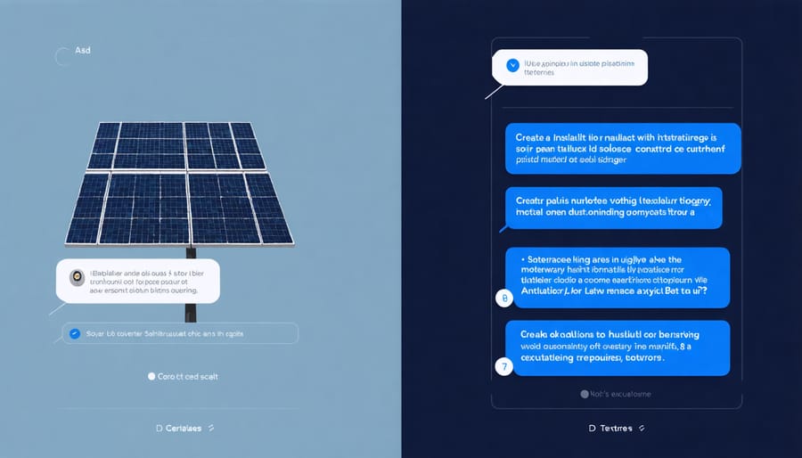 Interactive AI chatbot interface demonstrating solar energy customer support conversation