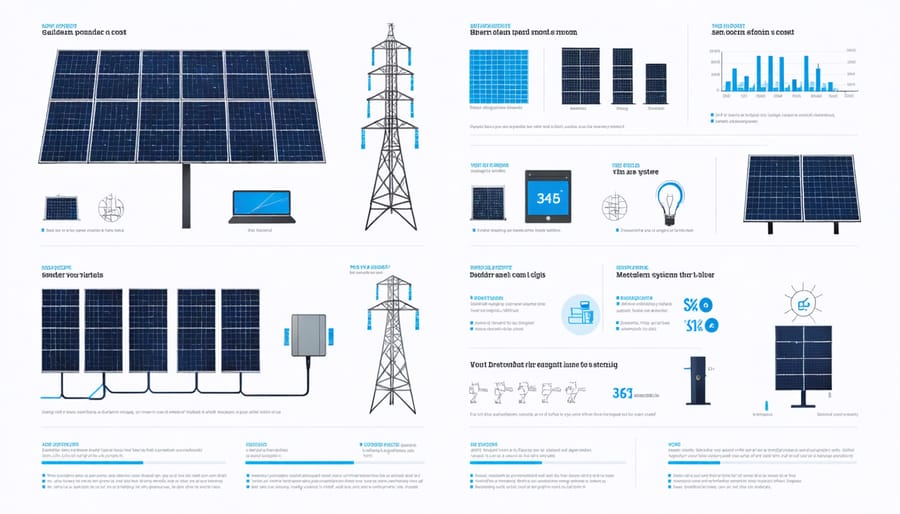 Visual breakdown of solar panel system costs including panels, inverters, and mounting hardware