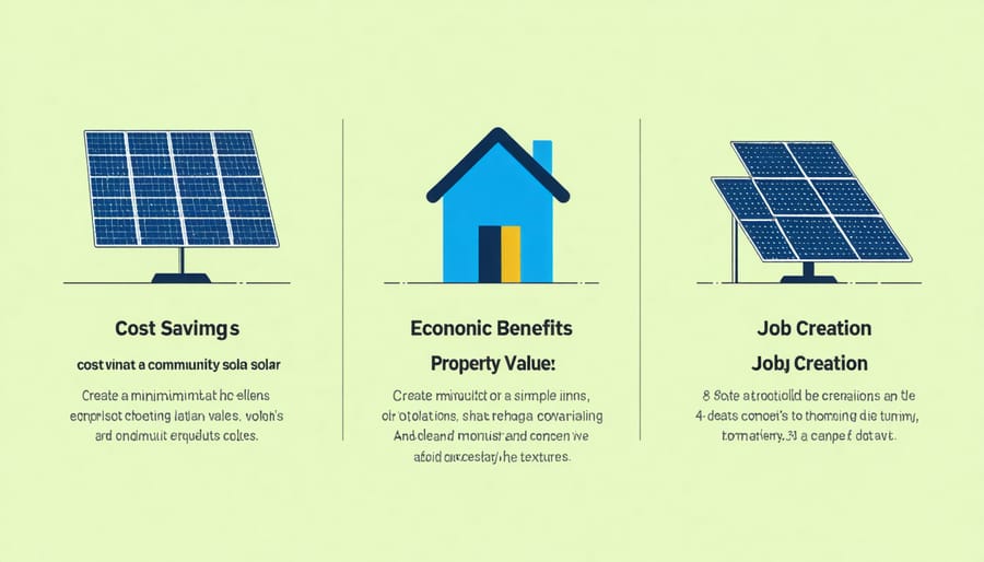 Visual representation of community solar economic benefits including savings and growth metrics