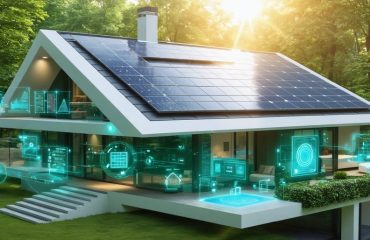 Conceptual illustration of a modern home with seamless solar panel integration showcasing efficient electrical systems and smart monitoring in a green environment