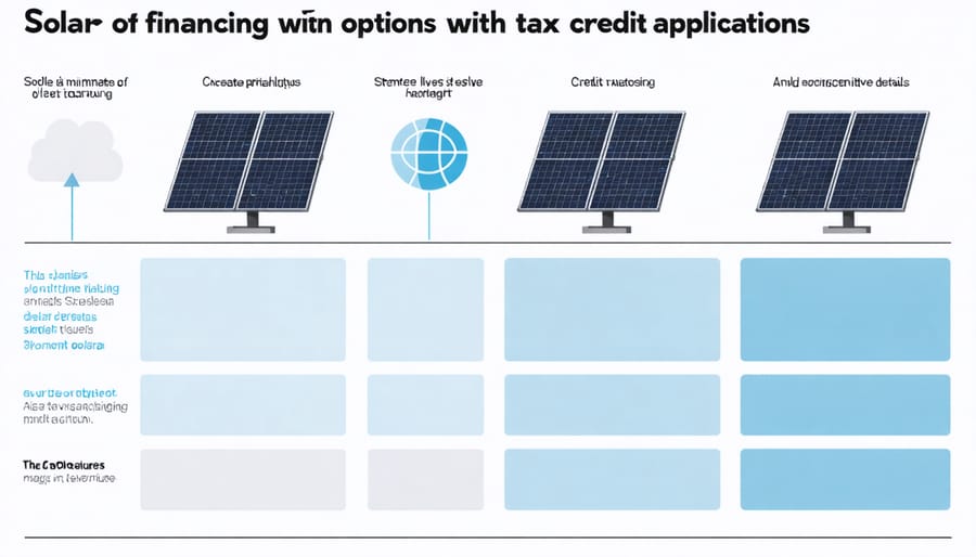 Side-by-side comparison of solar loans, cash purchase, and lease options with tax credit benefits