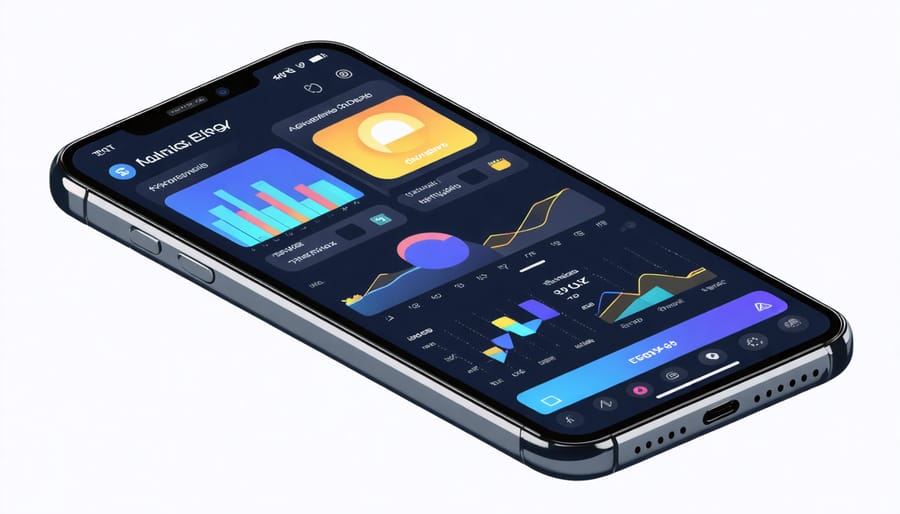 Solar monitoring app interface showing gamification elements like badges and energy scores