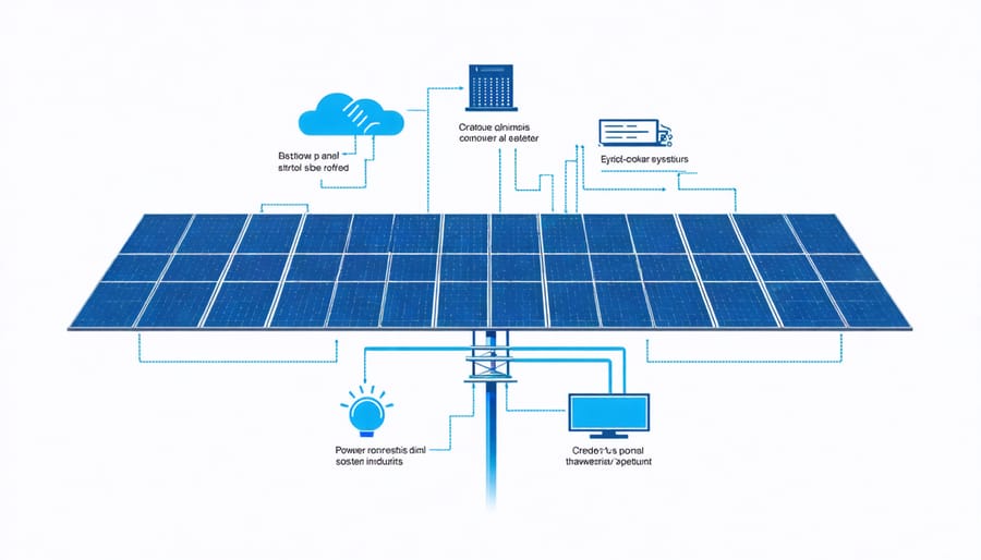 Schematic diagram of solar power system integration with industrial facility infrastructure