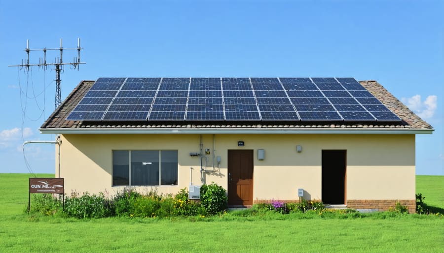 Solar panels and battery storage system connected to a local emergency response center