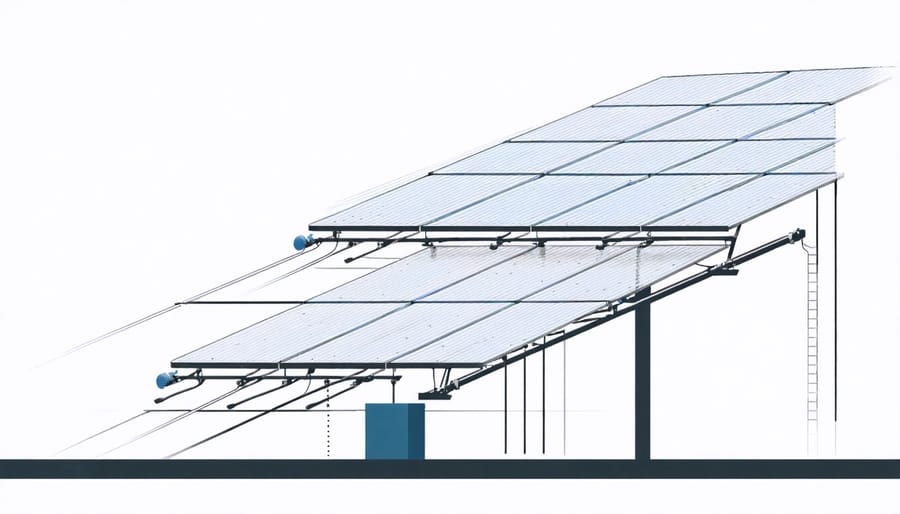 Technical illustration of solar panel mounting with airflow considerations