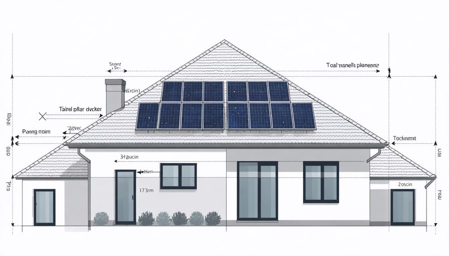 Technical illustration of solar panel installation angles and positioning for maximum efficiency